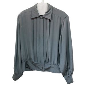 Vtg Christian Dior Gray Silk Pleated Blouse Top 14